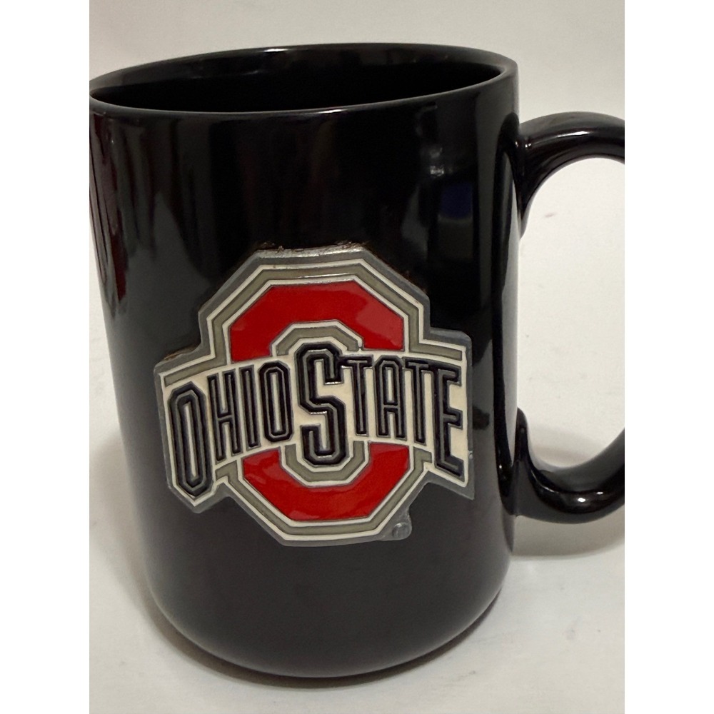 Ohio State Buckeyes Black Ceramic Coffee Mug Raised Medallion